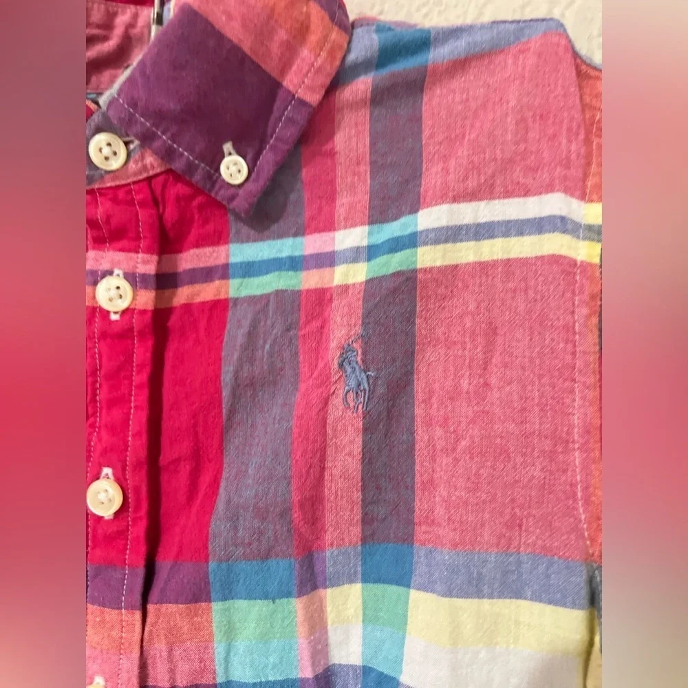 Ralph Lauren Kids Cotton Madras Chequered Dress in pink and blue size 12